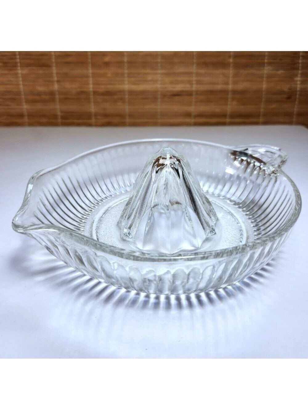 Reamer Ribbed Glass Juicer Reamer with Thumb Handle Textured Bottom L17 Vintage